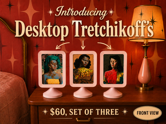 Midcentury Modern Design Art. Desktop Stand Alone Tretchikoff Three Piece. Includes Shipping Within Australia.