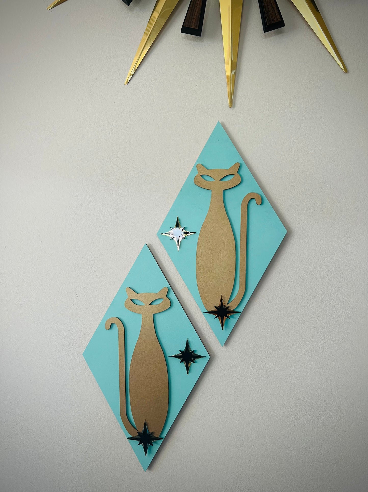 Pair of Gold Diamond Kitties FREE SHIPPING WITHIN AUSTRALIA.