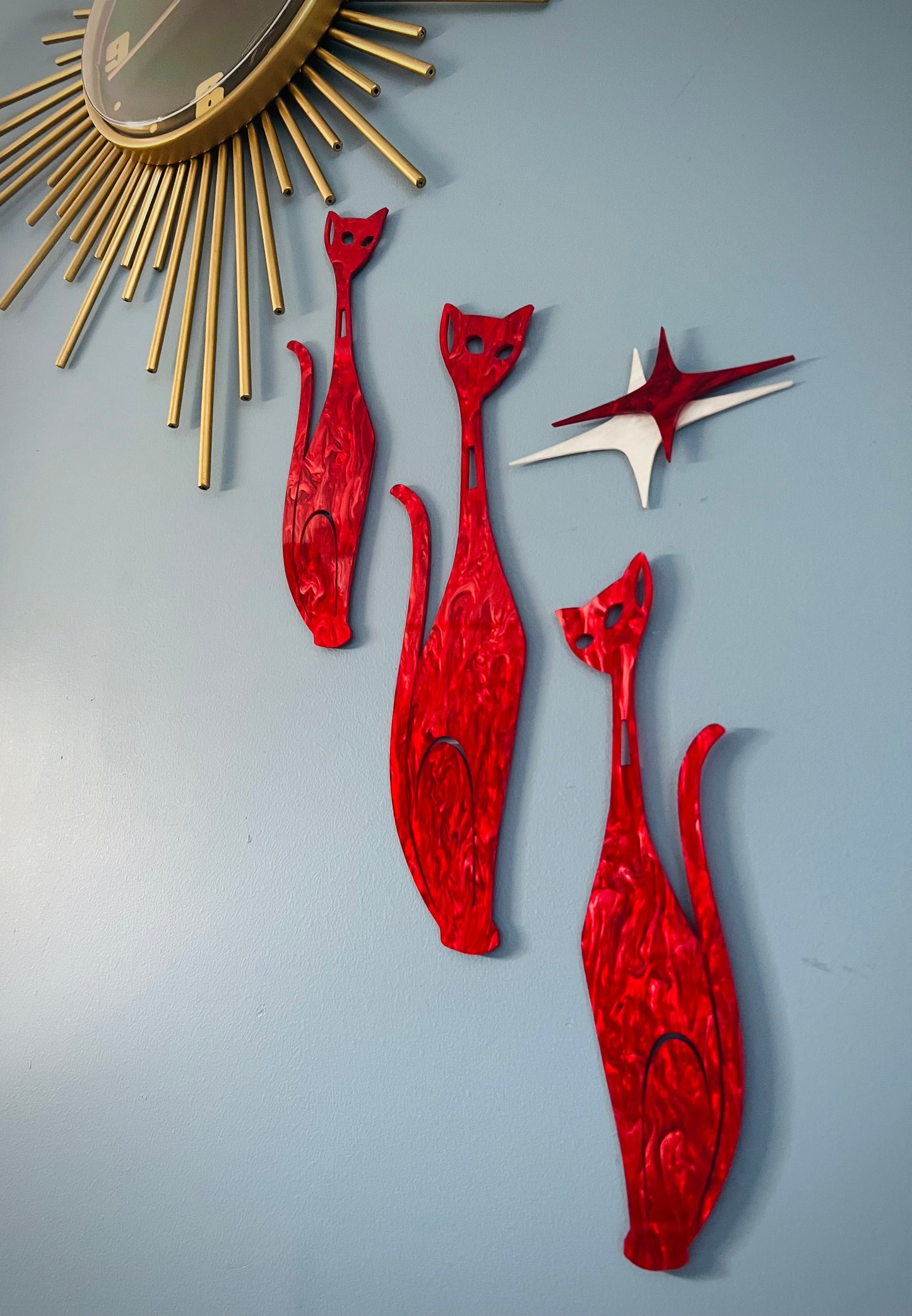 Marbled Red Sexton Cat Set With Elongated Diamond. FREE SHIPPING WITHIN AUSTRALIA.
