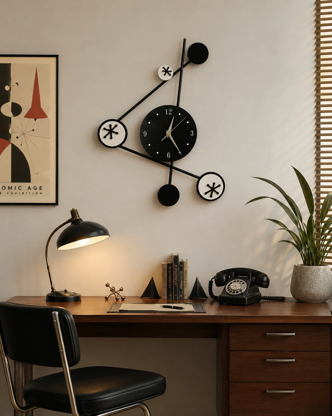 NEW! Geometric Wall Clock Featuring Atomic Age Nodes. Includes Shipping Within Australia.