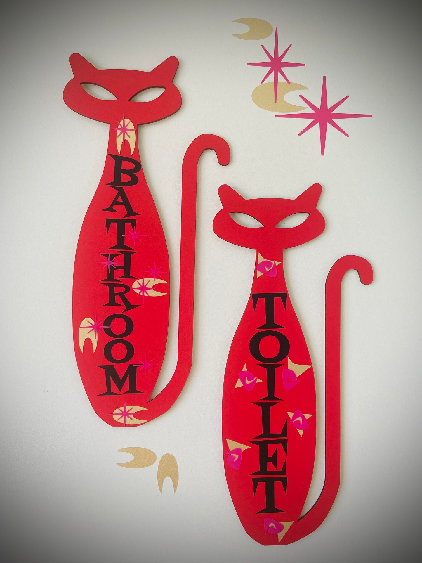 Midcentury | Atomic Age Bathroom & Toilet Retro Cat Signs ( Both ) Free Shipping Within Australia.