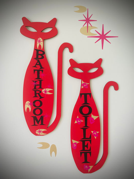 Midcentury | Atomic Age Bathroom & Toilet Retro Cat Signs ( Both ) Free Shipping Within Australia.