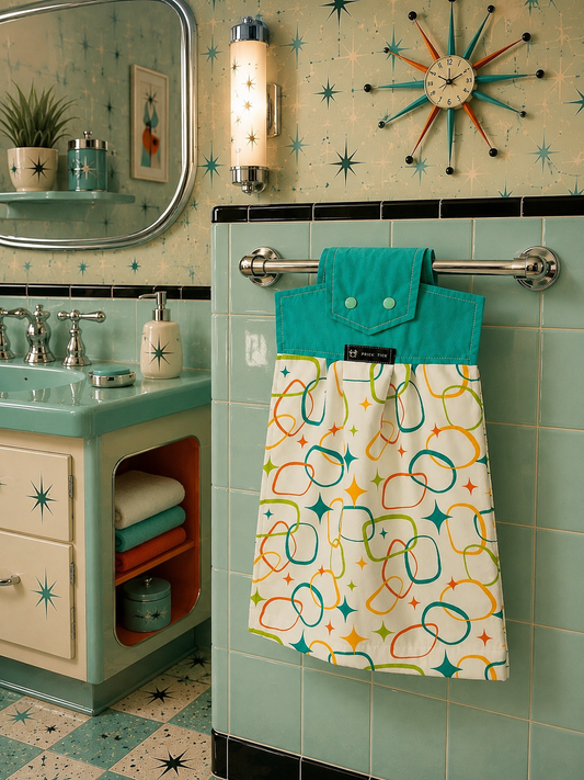 Retro Coast Atomic Age Hand Towel. Free Shipping Within Australia.
