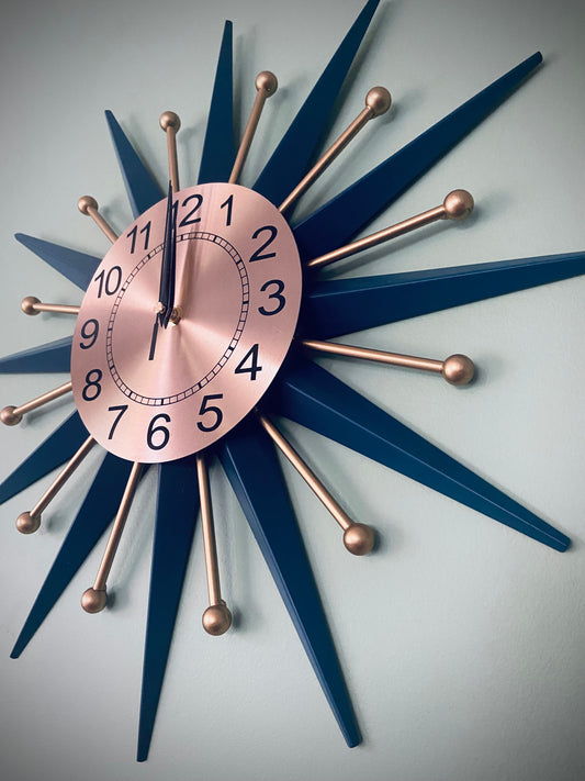 Blue Starburst Clock. Price Includes Shipping.