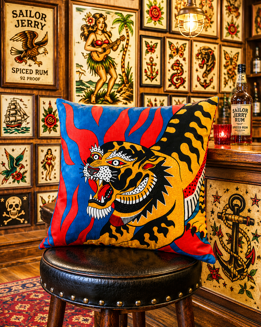Crouching Tiger Traditional Tattoo Japanese Cushion Covers. PAIR. Includes Shipping Within Australia.