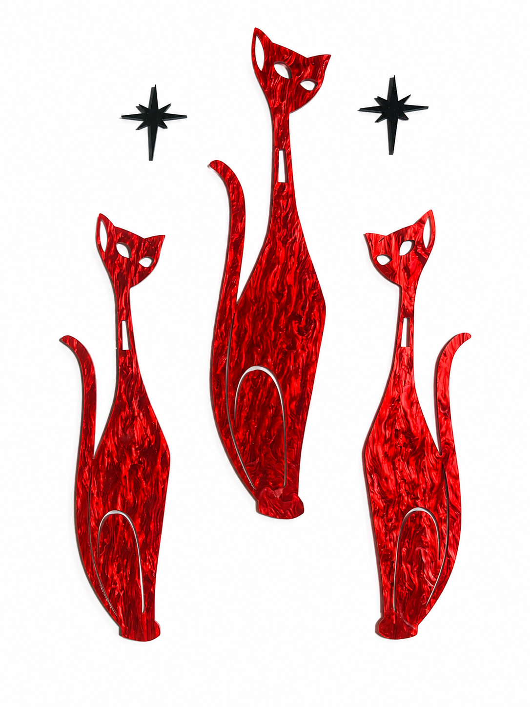 Marbled Red Sexton Cat Set With Elongated Diamond. FREE SHIPPING WITHIN AUSTRALIA.