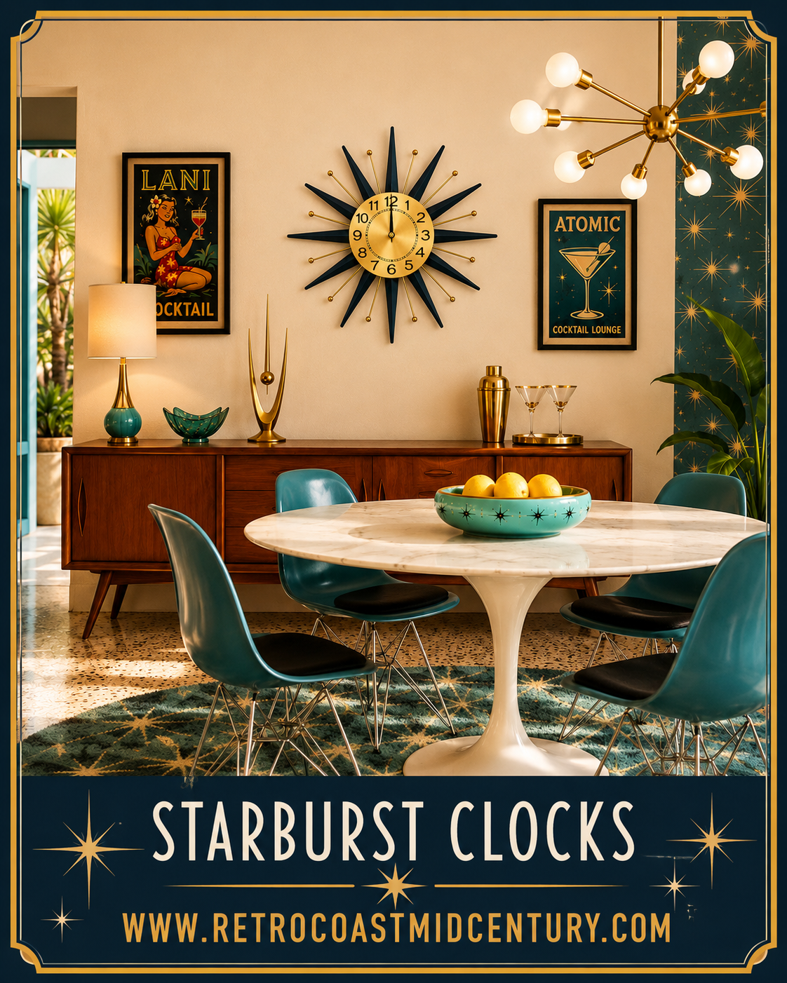 Starburst Clock. Gold With Navy Blue Rays. Price Includes Safe Shipping Within Australia