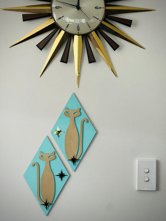 Pair of Gold Diamond Kitties FREE SHIPPING WITHIN AUSTRALIA.