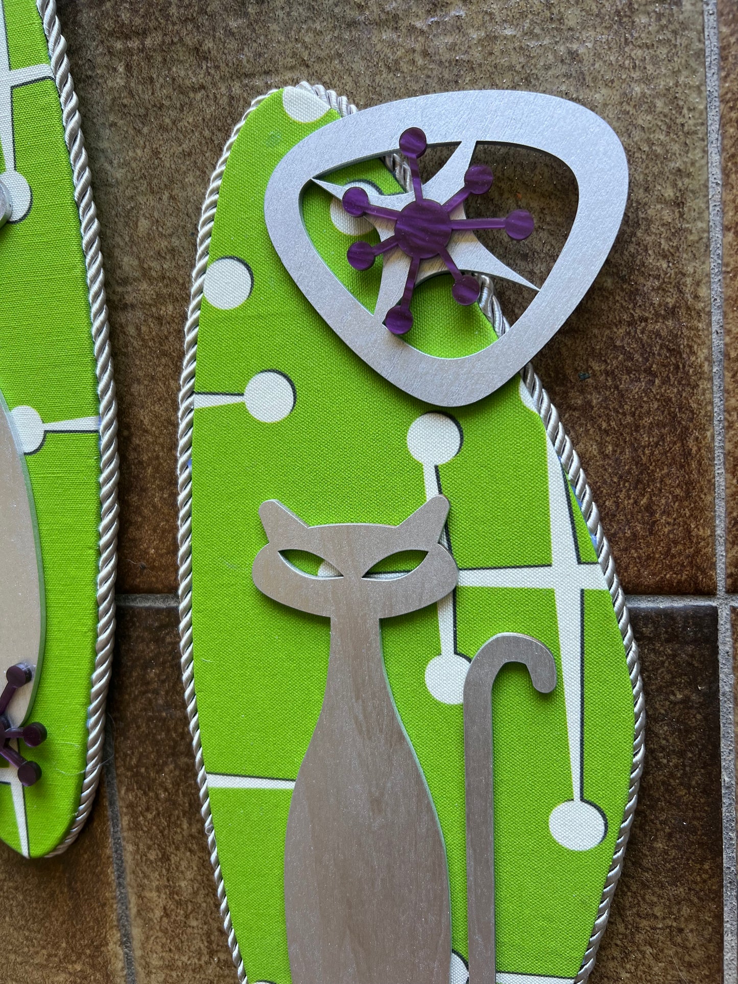 Pair Of Atomic Age Cat Wall Hangings. Meticulously Hand Crafted. FREE post within Australia.