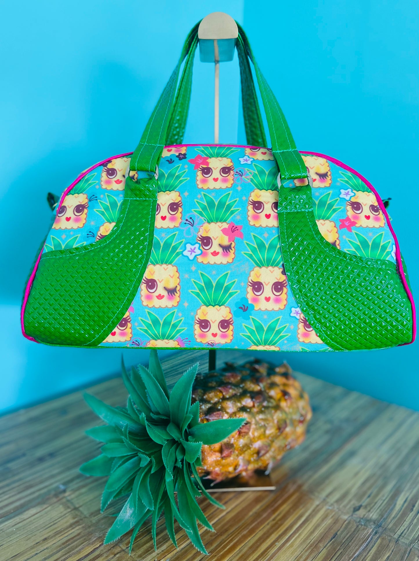 Retro Coast Midcentury Miss. Fluff Kawaii Pineapple Bowling Bag.