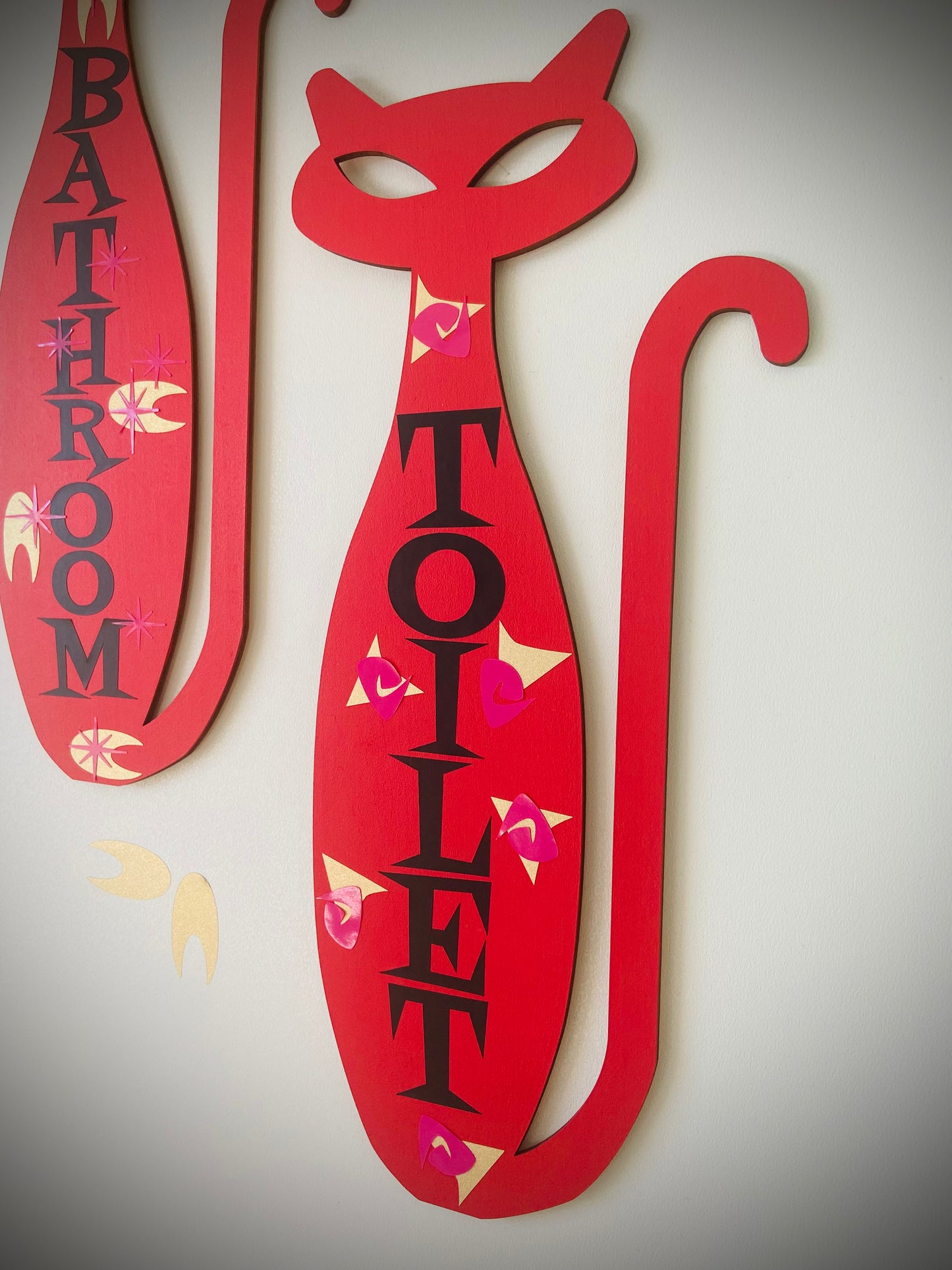 Midcentury | Atomic Age Bathroom & Toilet Retro Cat Signs ( Both ) Free Shipping Within Australia.