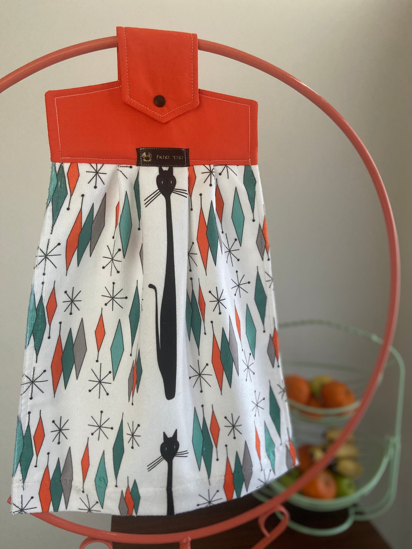 Retro Coast Atomic Age Hand Towel With Black Cat. Free Shipping Within Australia.