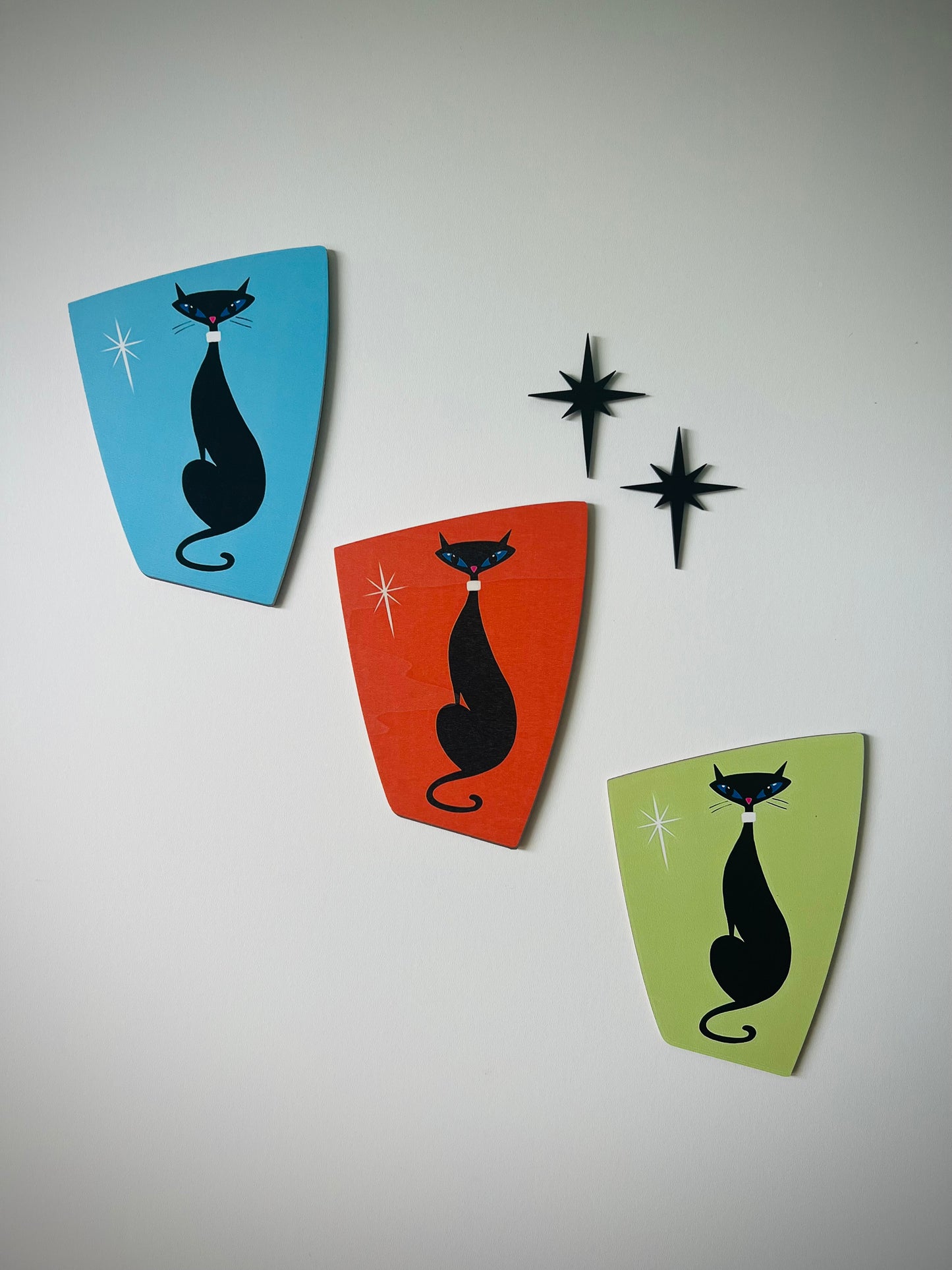 Atomic Age Cats. 3 Pieces With 2 Black Atomic Nodes. FREE SHIPPING.