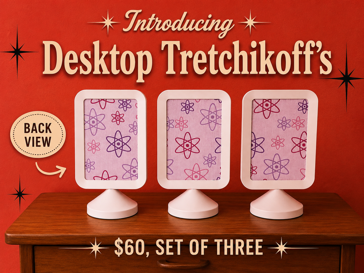 Midcentury Modern Design Art. Desktop Stand Alone Tretchikoff Three Piece. Includes Shipping Within Australia.