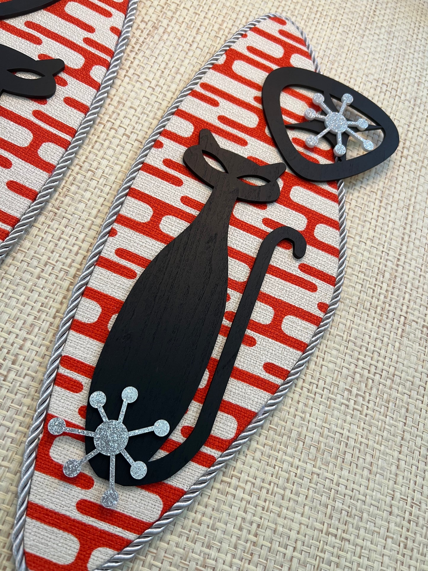 Pair Of Atomic Age Cat Wall Hangings. Meticulously Hand Crafted. FREE post within Australia.