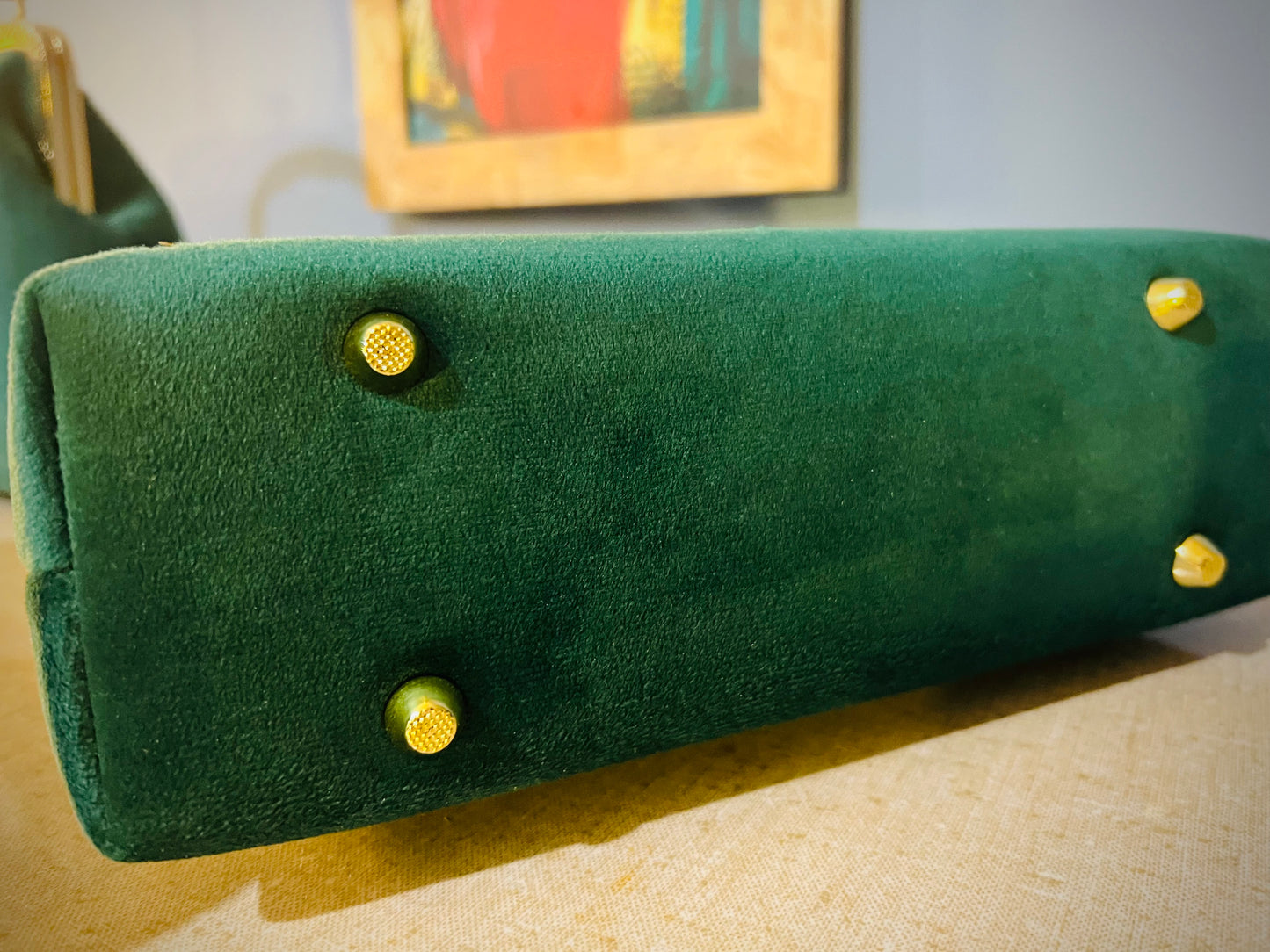 Pinup Girl | Tiki Bar Velvet, Embroidered Hand Bag With Bamboo Handle.