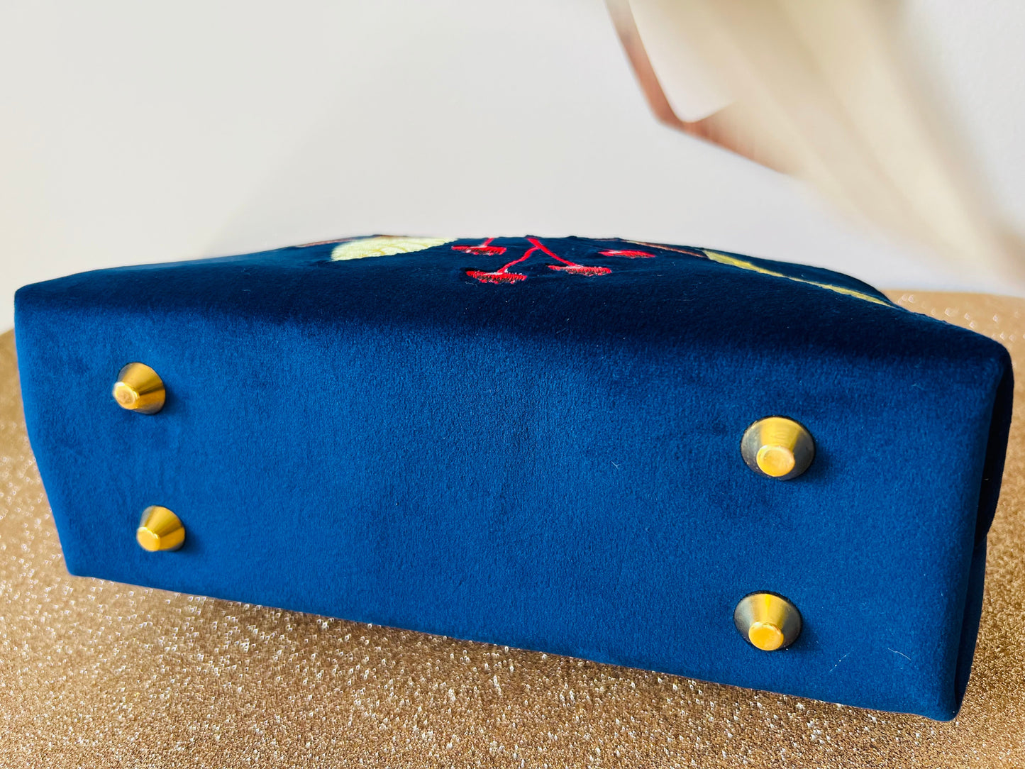 Pinup Girl | Tiki Bar Velvet, Embroidered Hand Bag With Bamboo Handle.