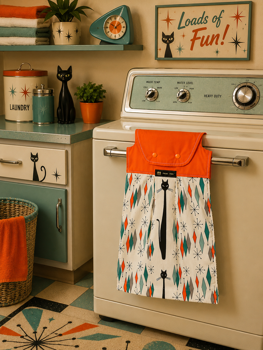 Retro Coast Atomic Age Hand Towel With Black Cat. Free Shipping Within Australia.