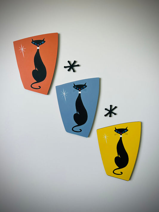 Atomic Age Cats. 3 Pieces With 2 Black Atomic Nodes. FREE SHIPPING.