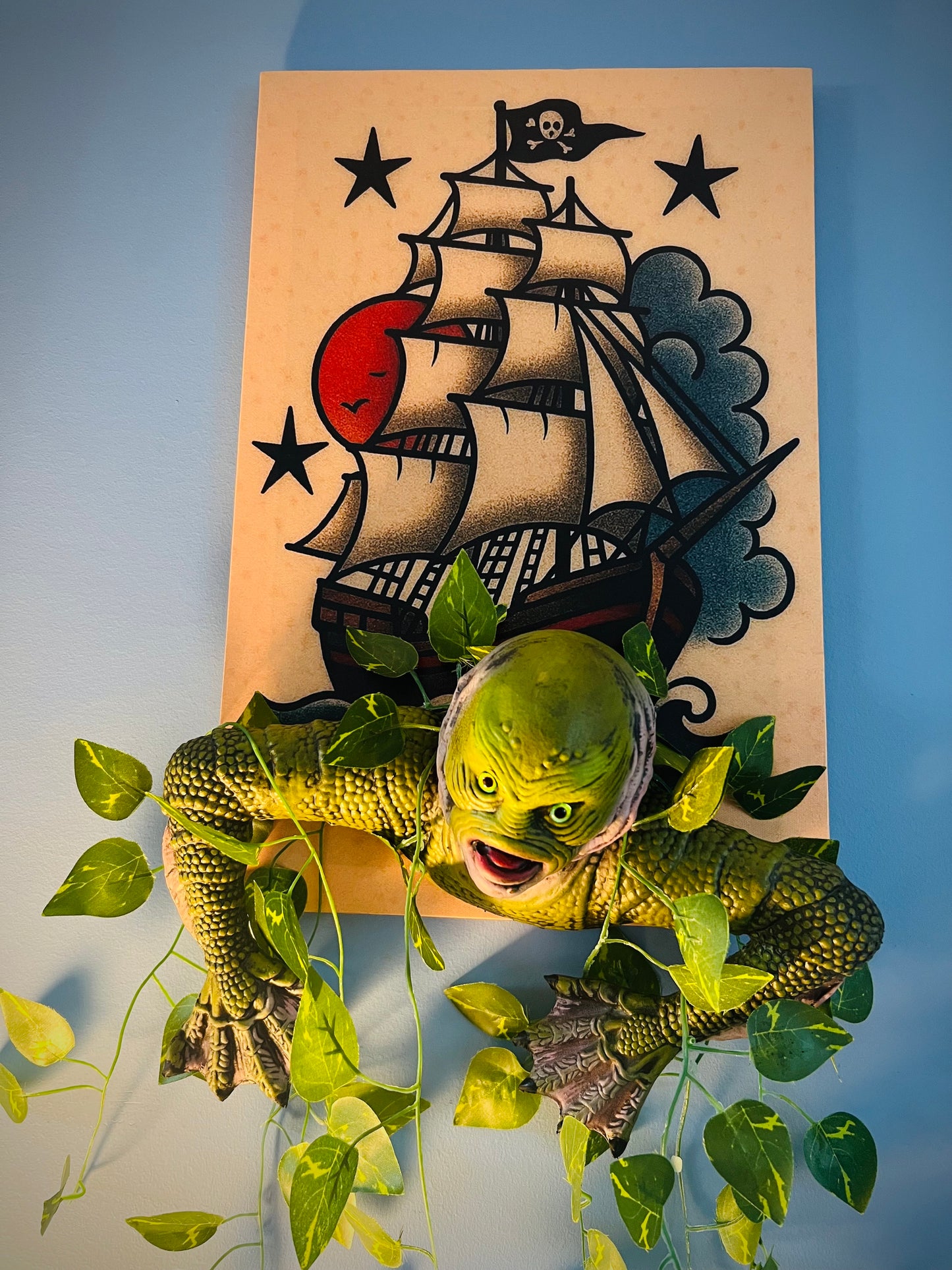 Creature Emerging From Sea With Trad Tattoo Ship- Wall Hanging. FREE shipping within Australia