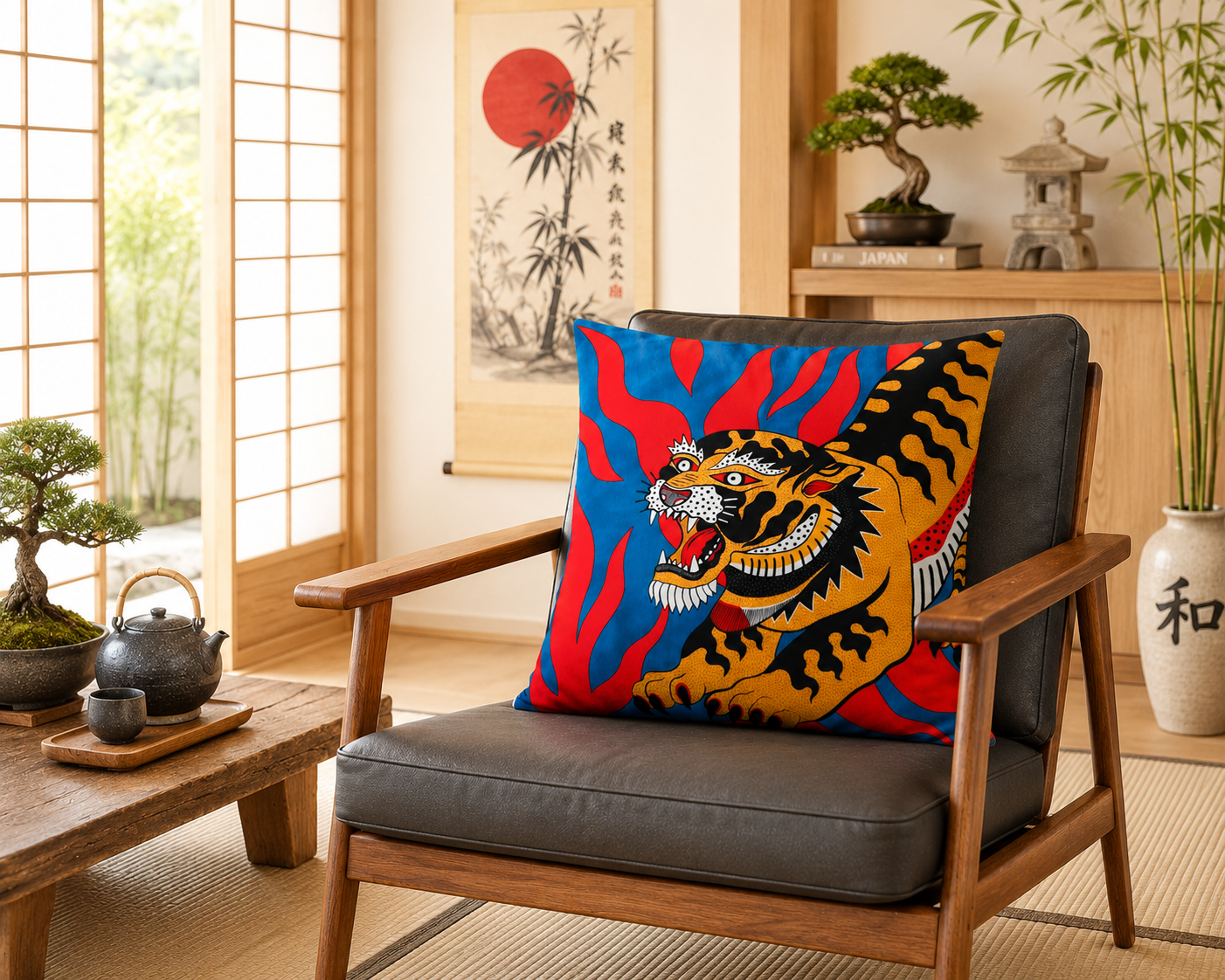 Crouching Tiger Traditional Tattoo Japanese Cushion Covers. PAIR. Includes Shipping Within Australia.