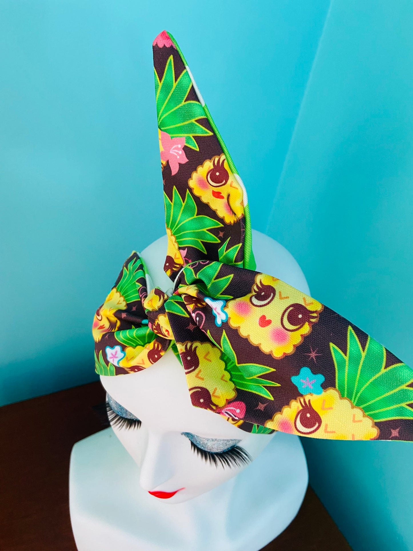 Retro Coast Midcentury Pinup Reversible Kawaii Pineapple & Polka Dot Wired Head Band