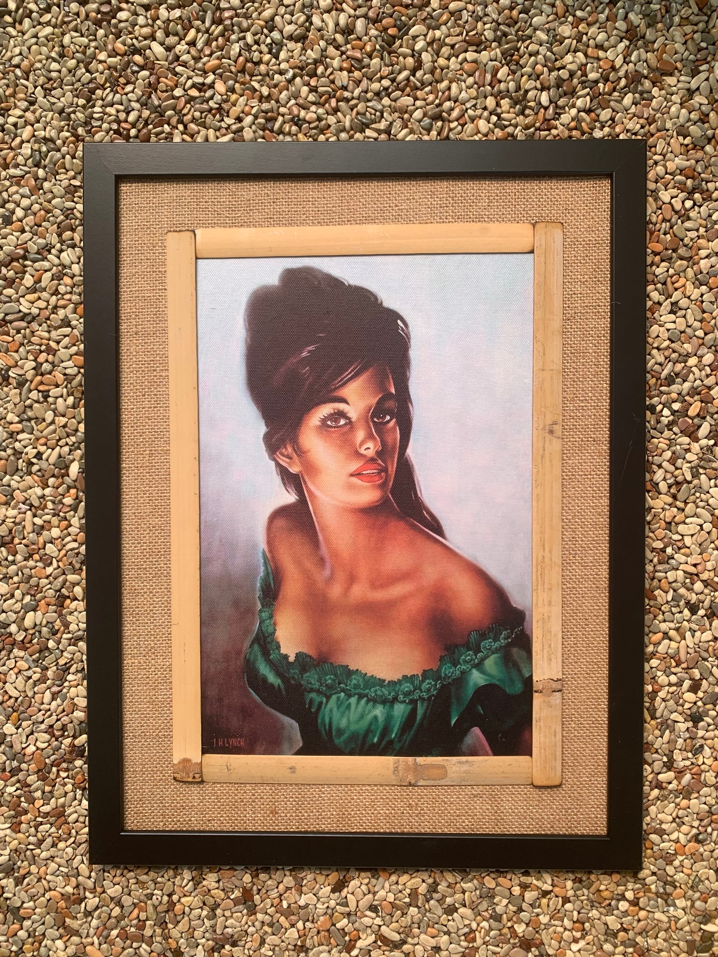 JH Lynch Tina In A Green Dress Framed Canvas. Includes Shipping Within Australia.