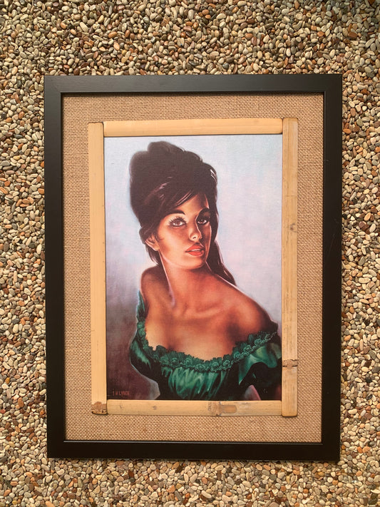 JH Lynch Tina In A Green Dress Framed Canvas. Includes Shipping Within Australia.