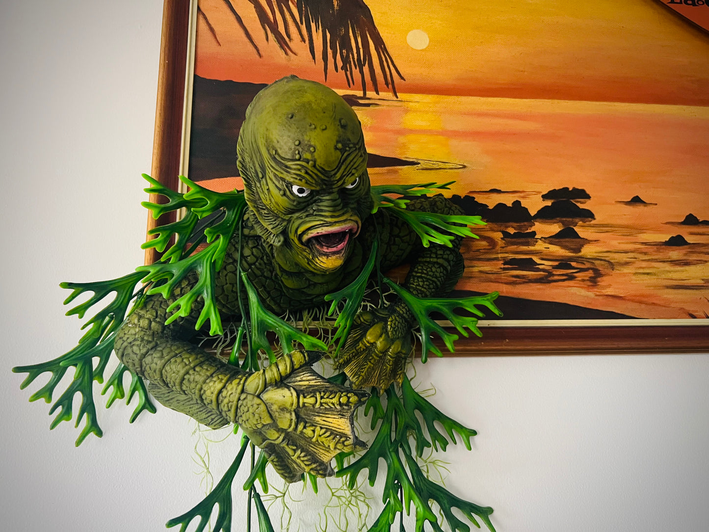 Creature Emerging From Large Vintage Sunset Oil Painting. FREE SHIPPING WITHIN AUSTRALIA.