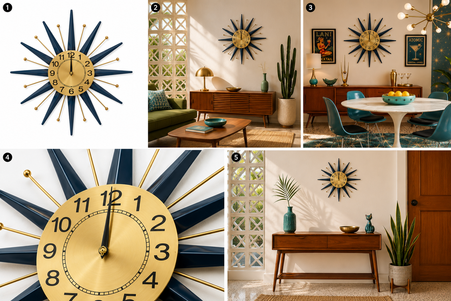 Starburst Clock. Gold With Navy Blue Rays. Price Includes Safe Shipping Within Australia