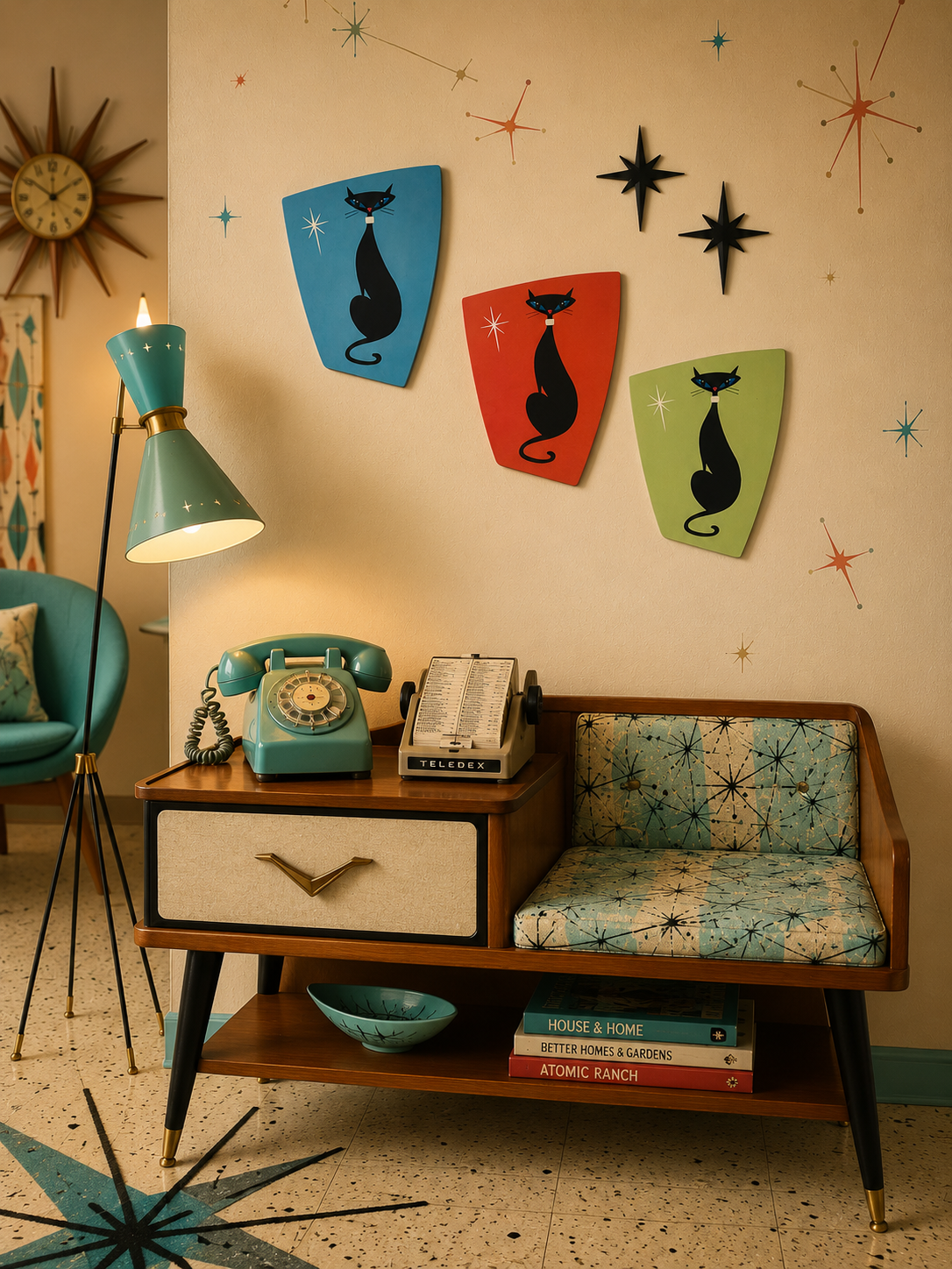 Atomic Age Cats. 3 Pieces With 2 Black Atomic Nodes. FREE SHIPPING.