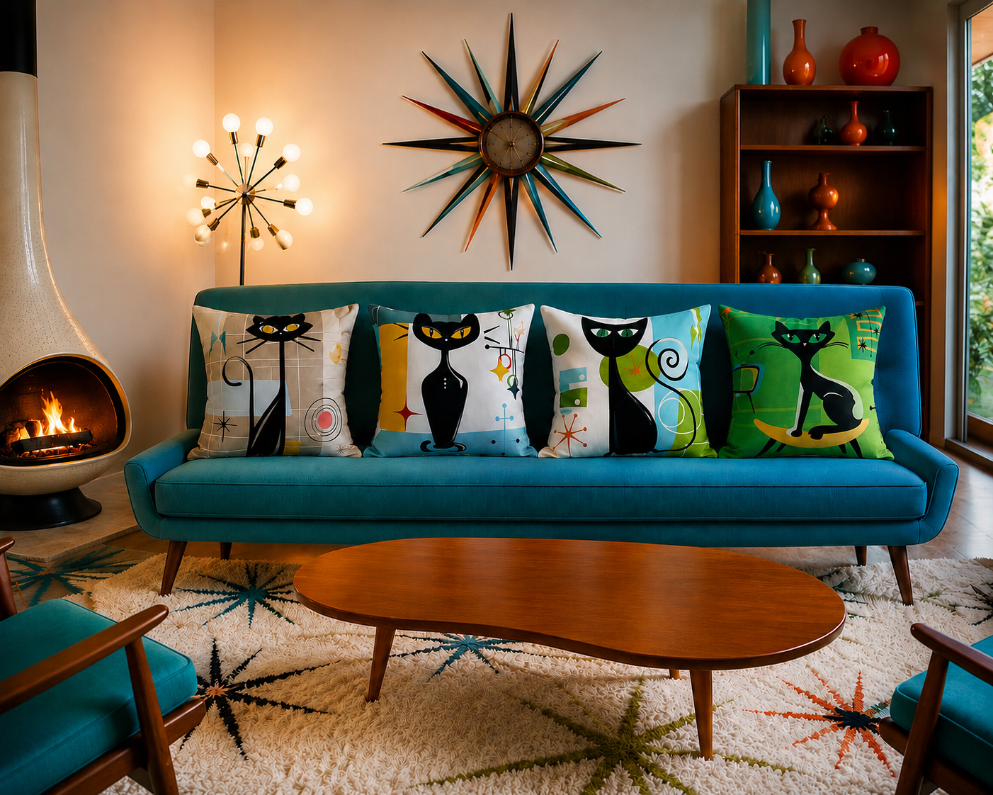 Mid Mod Cat Cushions. Set Of 4, Includes Shipping Within Australia.