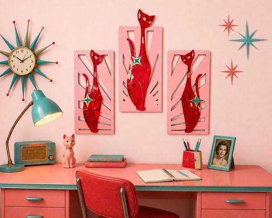 Midcentury Modern, Atomic Age Design Set of Sexton Cats. Includes Shipping Within Australia.