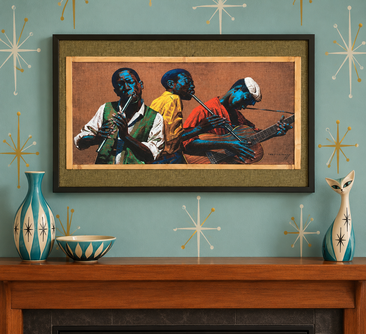 Vladimir Tretchikoff Penny Whistlers Artwork. Midcentury-Modern, Tiki Bar Home.