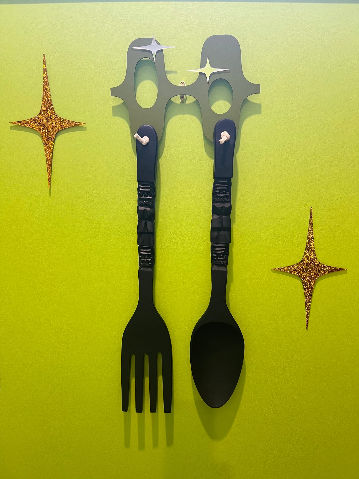 Restored Vintage Tiki Monkey Pod Large Kitchen Fork & Spoon. FREE Shipping Within Australia.
