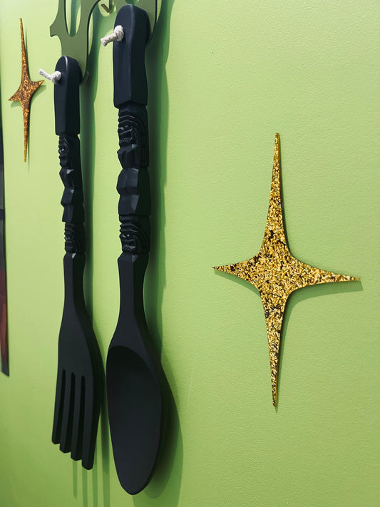 Restored Vintage Tiki Monkey Pod Large Kitchen Fork & Spoon. FREE Shipping Within Australia.
