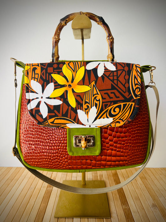 Tiki Pinup Girl Handbag With Shoulder Strap. Meticulously Hand Cut & Sewn On The Sunshine Coast. Free Shipping Within Australia.
