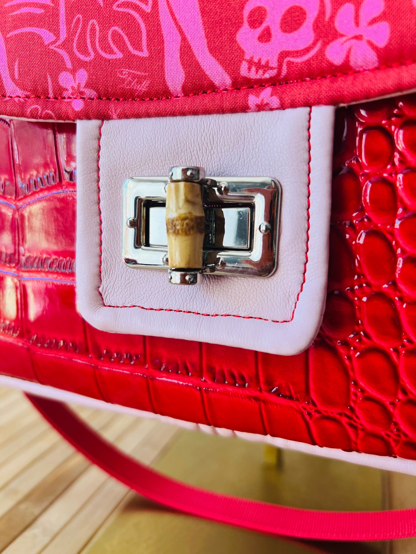 Tiki Pinup Girl Handbag With Shoulder Strap. Meticulously Hand Cut & Sewn On The Sunshine Coast. Free Shipping Within Australia.