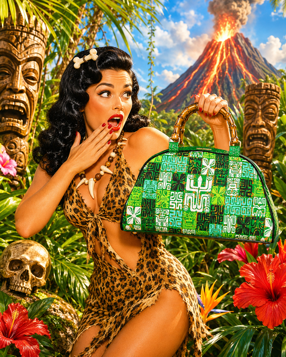 Tiki Pinup Girl Bamboo Bowling Style Handbag. Includes Shipping Within Australia.