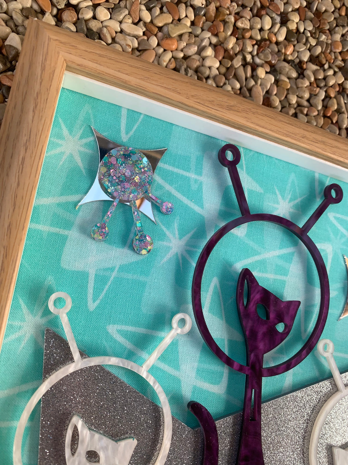 Atomic & Space Age Sexton Cat Framed Art. Midcentury Inspiration. Meticulously Hand Made In Australia.