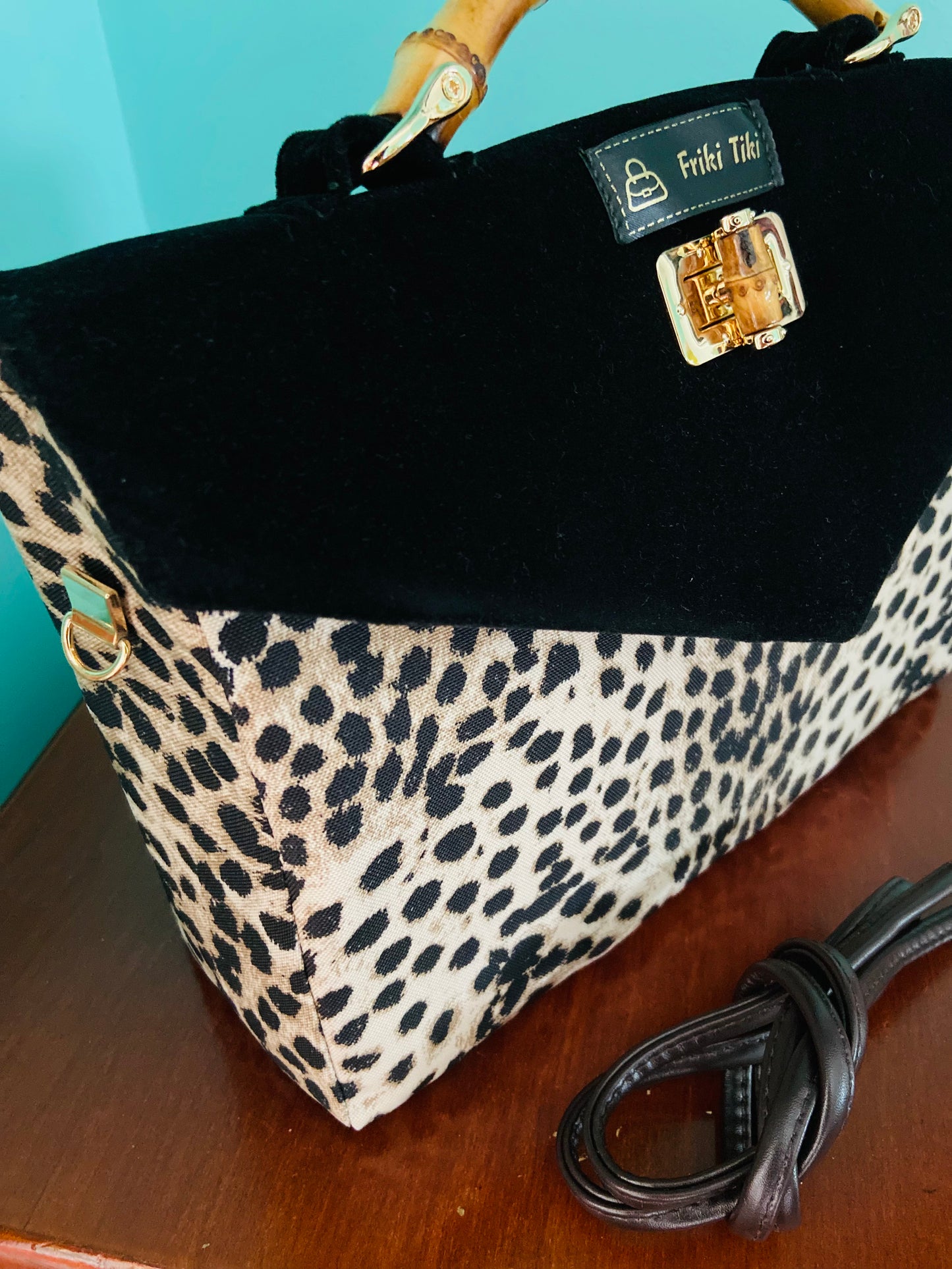 Retro Coast Midcentury Tiki Pinup Leopard Bag. Entirely Handmade.